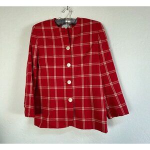 Vintage Braemar Petites By Michelle Monet Wool Blend Plaid Jacket Size 2P Red